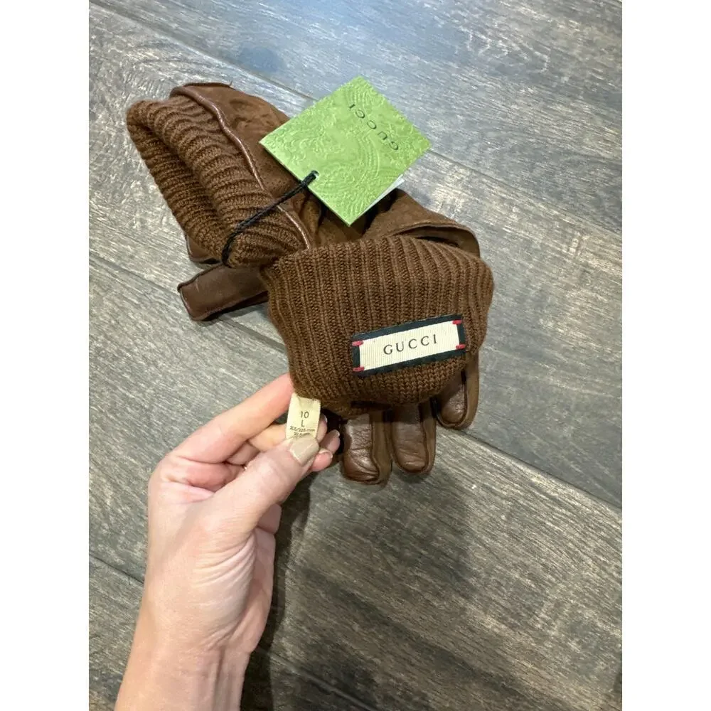 Gucci Men’s large Brown Suede Embossed Monogram GG Gloves NWT